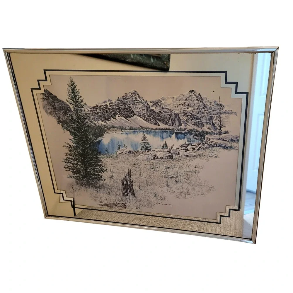 Vintage‎ 1978 Phil Prentice Mountain Mirror Art Marsel Mirror Brooklyn 16x20